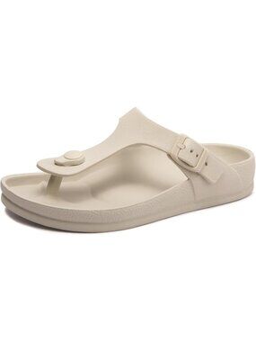 🆕 Women's Beige Thong T-Strap Cushion Slide Sandals EVA Waterproof Shoes